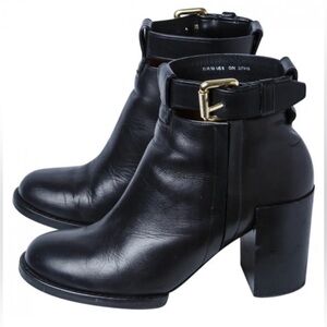 @ Other Stories Leather Elegant Black Ankle Booties with Buckle Detail 9.5